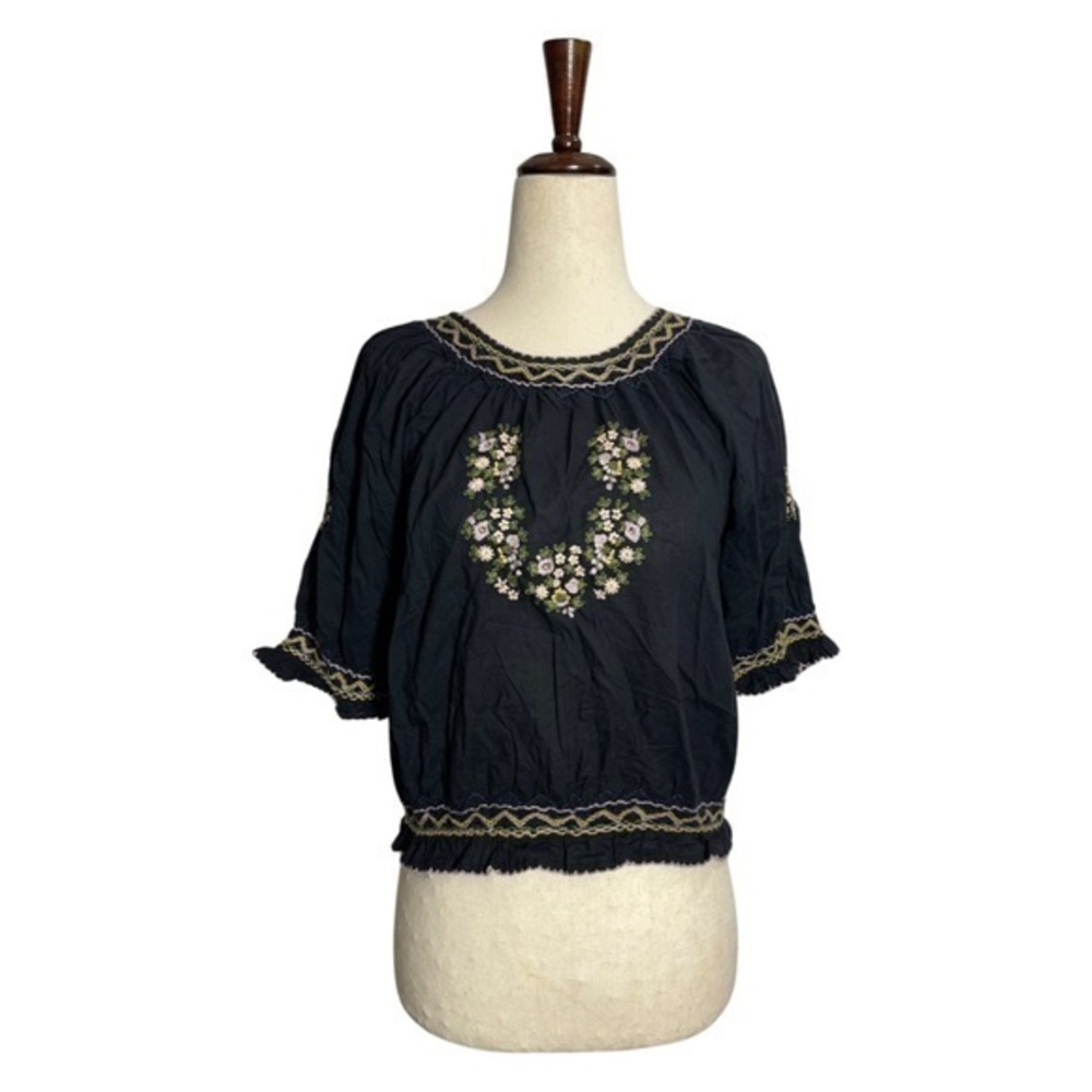 Christy Dawn • Prim Smocked Hungarian Inspired Crop Top in Night Embroider M